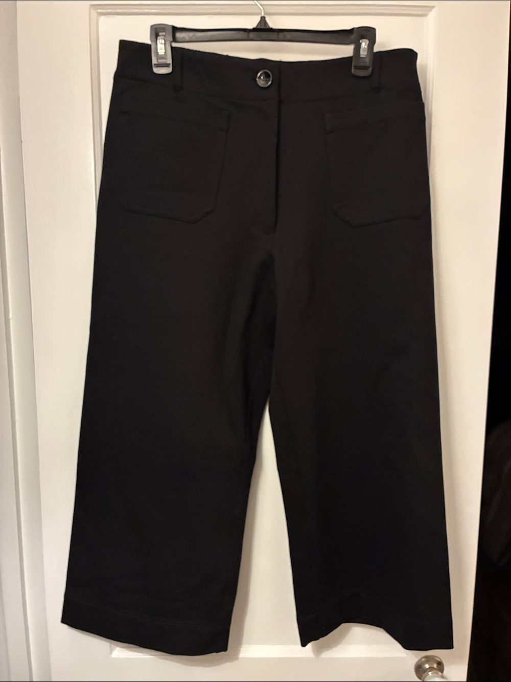 Quince Black Wide-Leg Cropped Pants with Front Patch Pockets